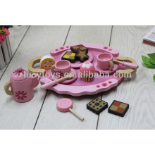Jogo de chá de madeira rosa jogo cozinha de brinquedo de madeira